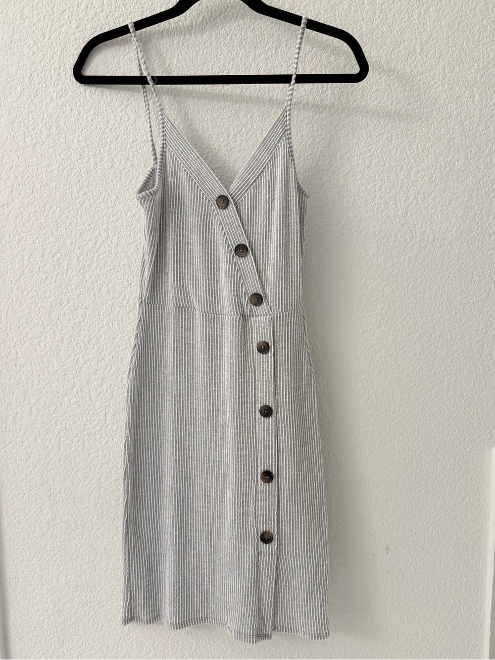 Caution To The Wind Light Gray Ribbed Button-Front Midi Dress